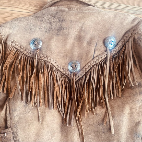 Vintage brown leather fringe biker jacket - Picture 6 of 7